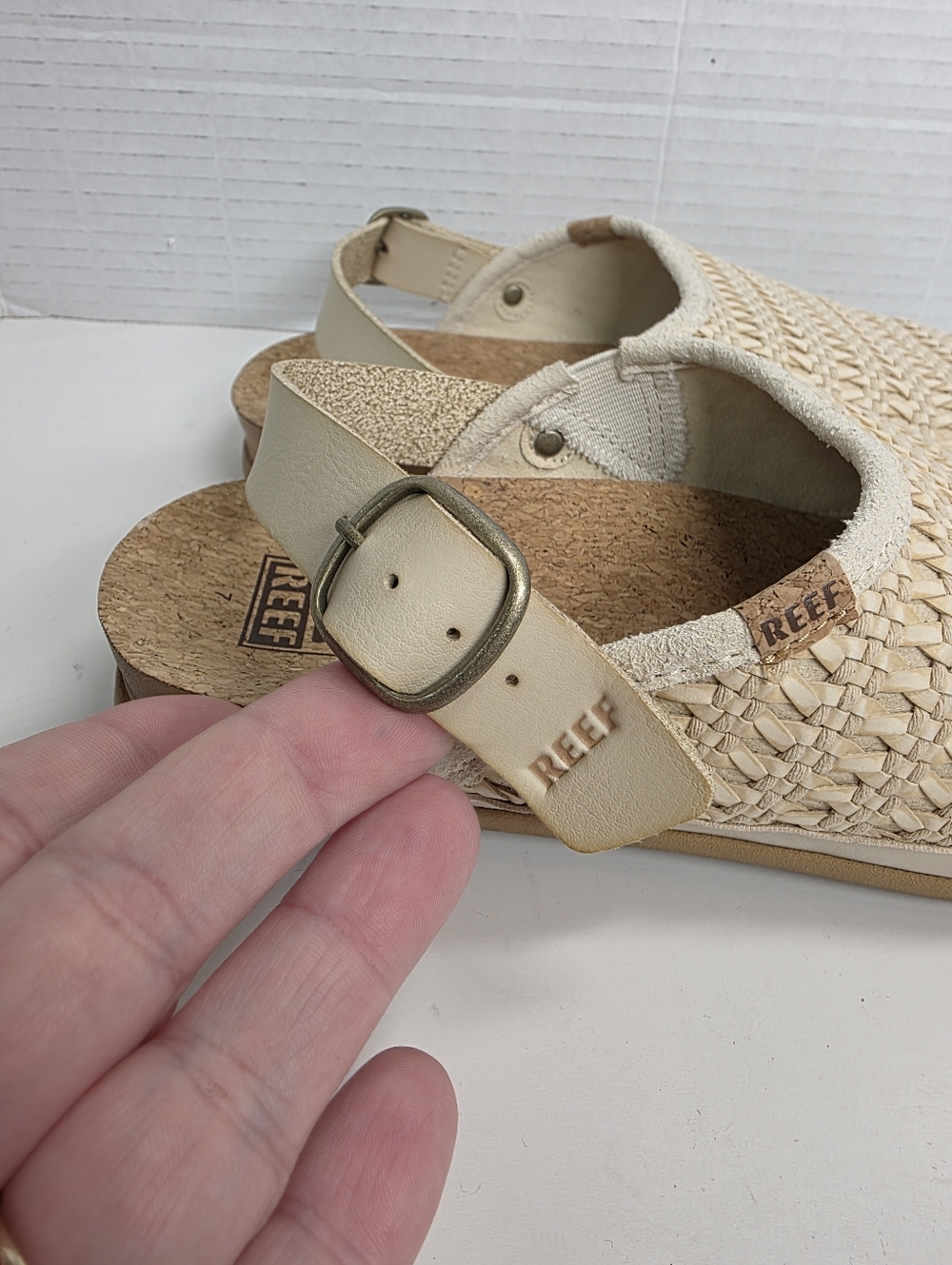 Reef Cushion Sage Cream Woven Mules Sz 7 - Picture 3 of 8